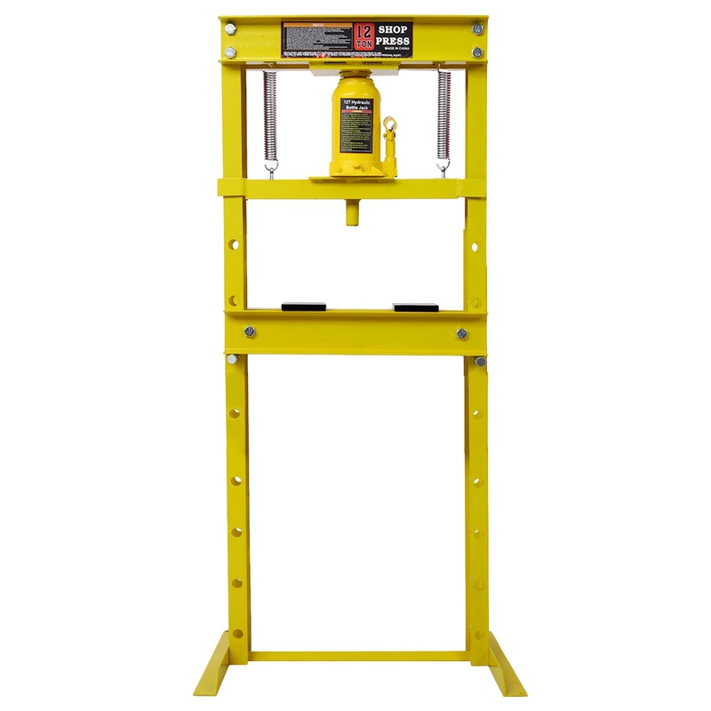 12 Ton Hydraulic Floor Shop Press with Press Plates H-Frame Adjustable Working Table Height–Yellow
