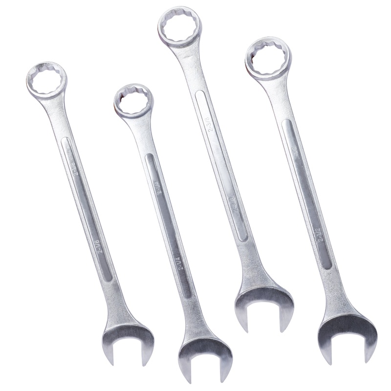 4 Piece Jumbo Combination Wrench Set SAE Chrome Plated with Storage Bag 2-1/8 2-1/4 2-3/8 2-1/2-Inch
