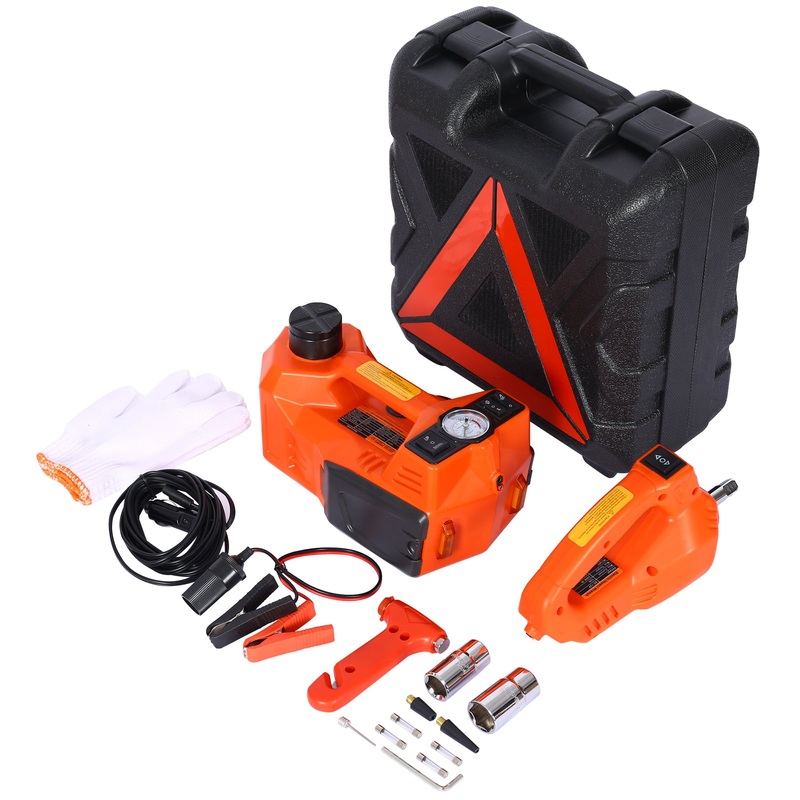 5T 12V Hydraulic Car Jack Kit 4 in 1 Floor Jack Lift with Electric Impact Wrench 10000Lbs Capacity