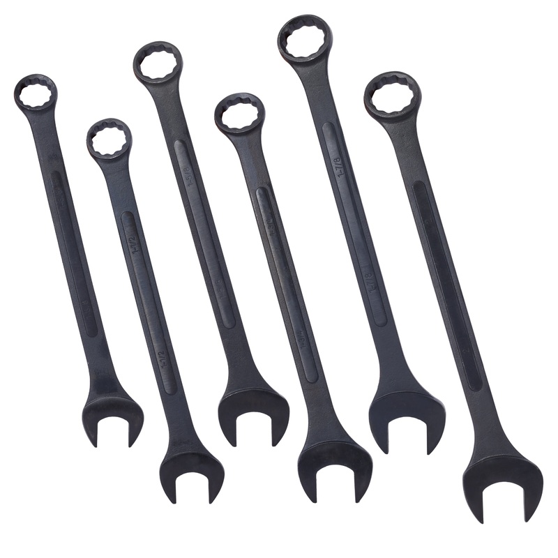 6 Piece Jumbo Combination Wrench Set SAE 1-3/8” to 2” Black Oxide with Pouch