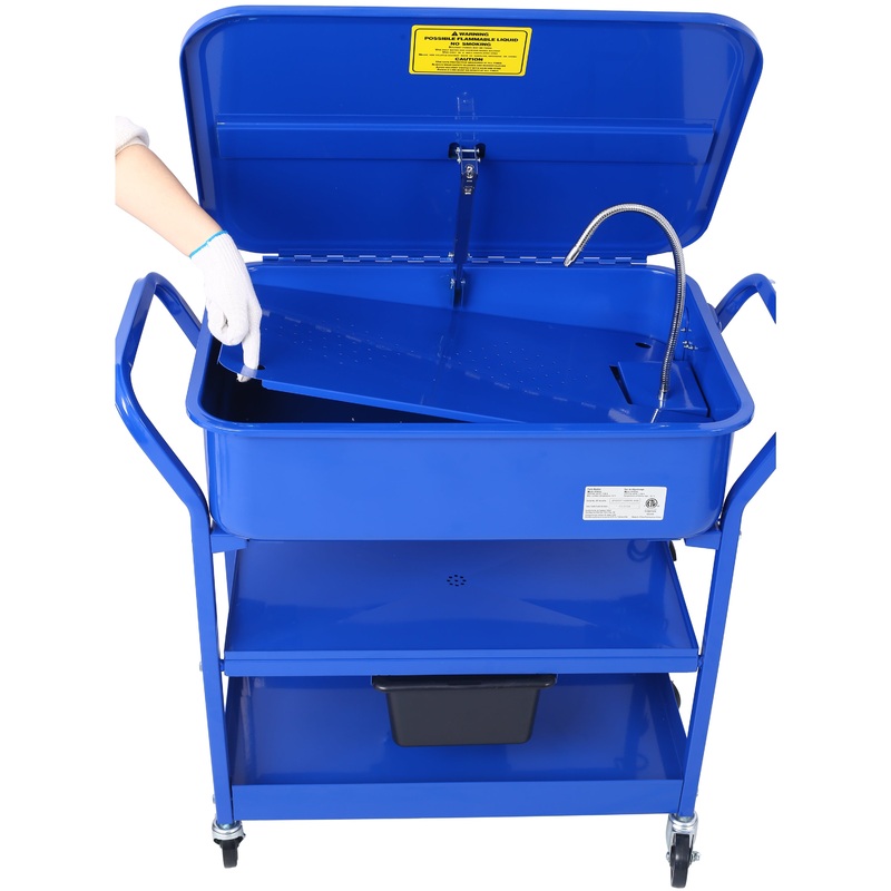 Mobile Parts Washer 20 Gallon Capacity with Water Based Cleaning Solutions Heavy Duty 20 Gauge Steel 325 GPH Pump Power with Drain Tray