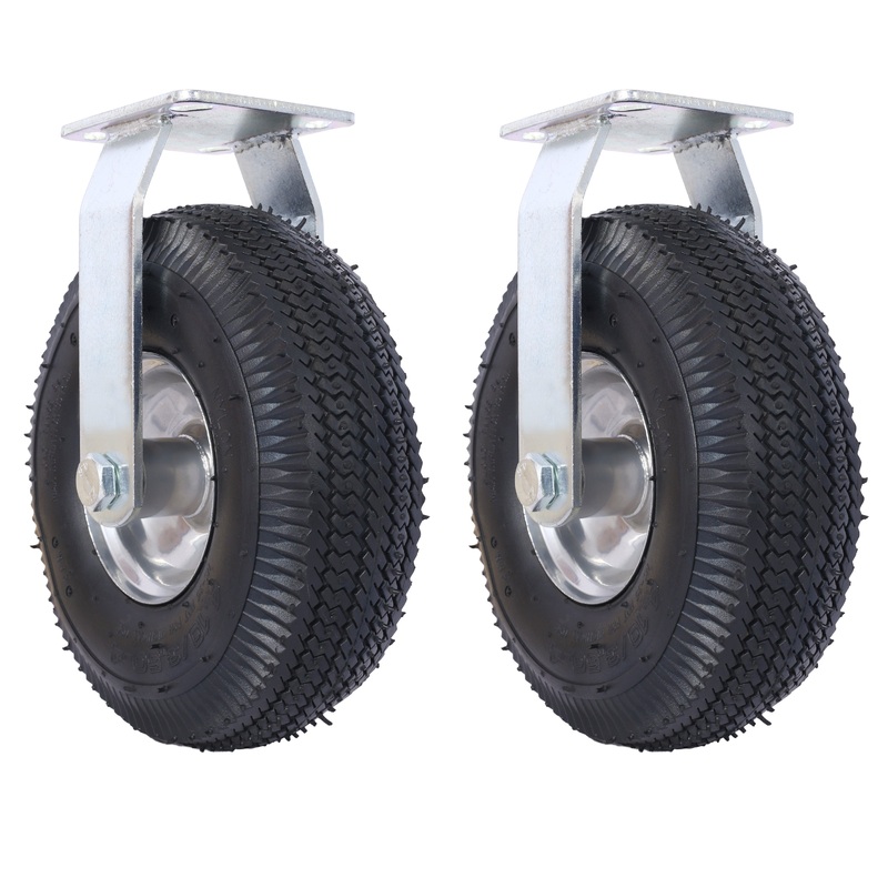 10IN Pneumatic Tire(2PCS Rigid) Caster Wheel Swivel Plate Steel Hub with Ball Bearings 5/8-Inch Bore Centered Axle Black