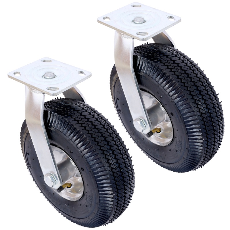 10IN Pneumatic Tire(2PCS Swivel) Caster Wheel Swivel Plate Steel Hub with Ball Bearings 5/8-Inch Bore Centered Axle Black