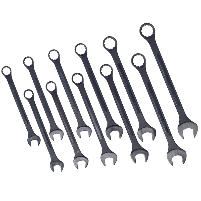 11 Piece Jumbo Combination Wrench Set Metric 1-5/16” to 2” Black Oxide with Pouch