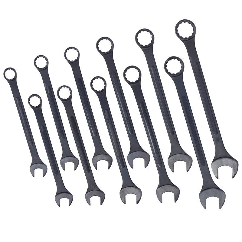 11 Piece Jumbo Combination Wrench Set SAE 1-5/16” to 2” Black Oxide with Pouch