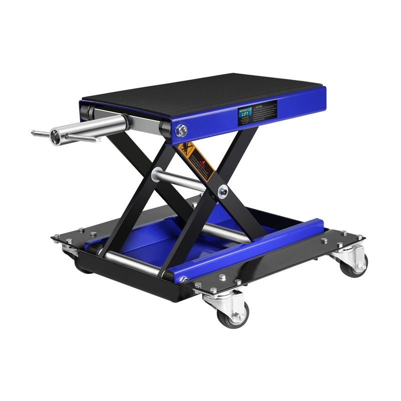 1100 Lbs Steel Wide Scissor Lift Jack with Dolly and Hand Crank–Blue