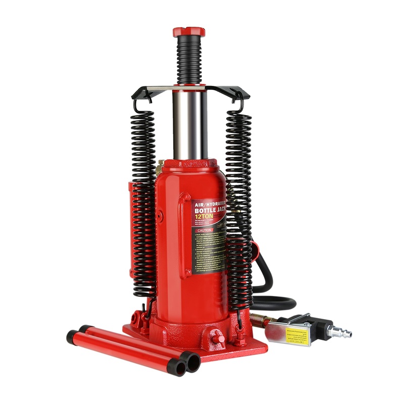 12 Ton Air Hydraulic Bottle Jack All Welded with 2-Section Long Handle Lifting Range 10.2-20.1 Inch