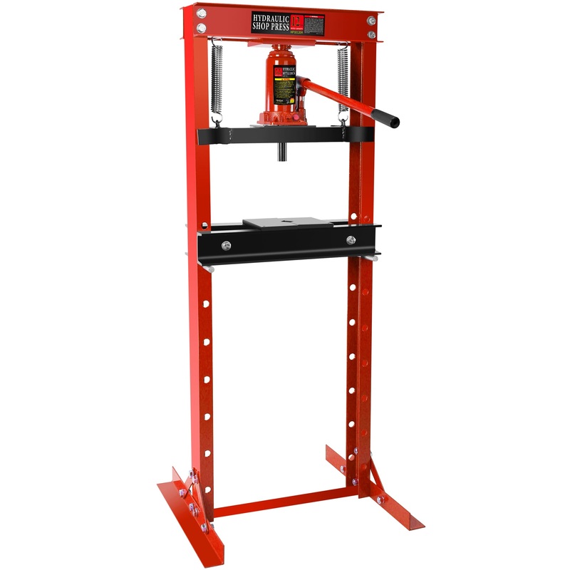 12 Ton Hydraulic Shop Floor Press Steel H-Frame with Plates Adjustable–Red