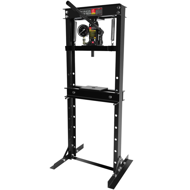12 Ton Steel H-Frame Hydraulic Floor Press with Stamping Plates A Pressure Gauge–Black