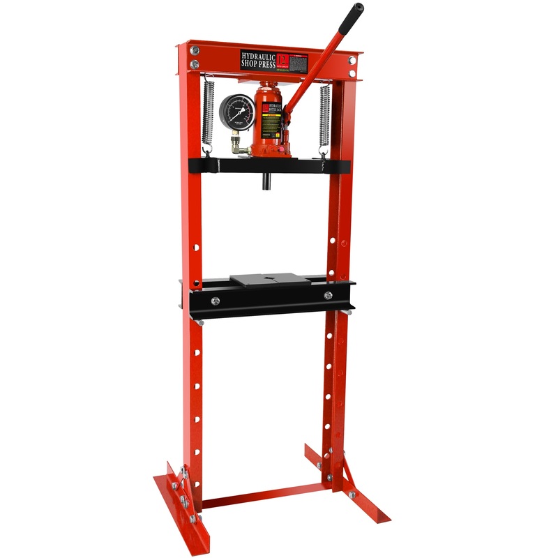 12 Ton Steel H-Frame Hydraulic Garage/Shop Floor Press with Stamping Plates Pressure Gauge–Red