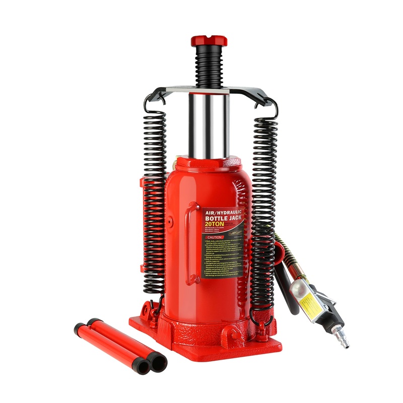 20 Ton Air Hydraulic Bottle Jack with Manual Hand Pump–Red