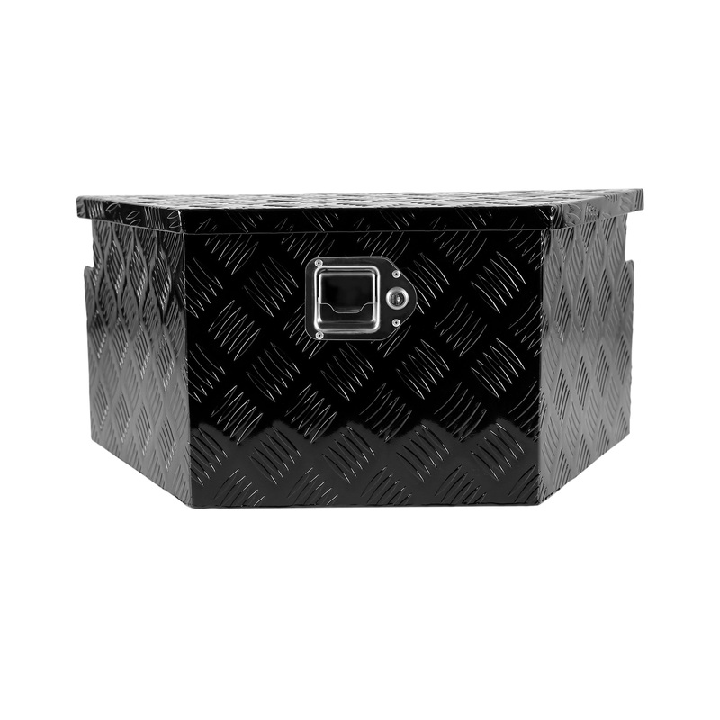 26 Inch Truck Box Aluminum Stripes Plated Tool Box with Lock and Keys Black 26.2×13.2×12