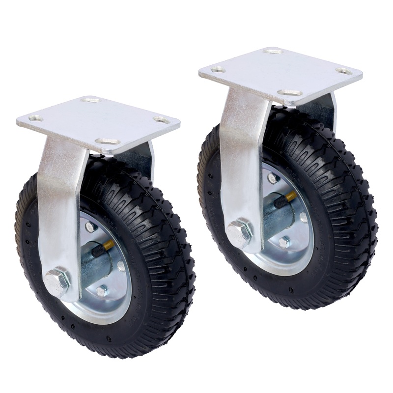 2PCS 8IN Pneumatic Tire Rigrid Caster Wheel Swivel Plate Steel Hub with Ball Bearings 5/8-Inch Bore Centered Axle Black