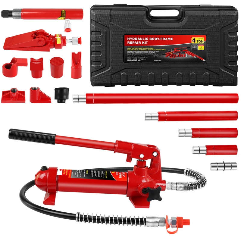 4 Ton Porta Power Kit Portable Hydraulic Jack with Oil Hose Auto Body Frame Kit with Storage Case