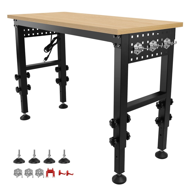 48 Adjustable Workbench with Power Outlet Heavy Duty Load Capacity Hardwood