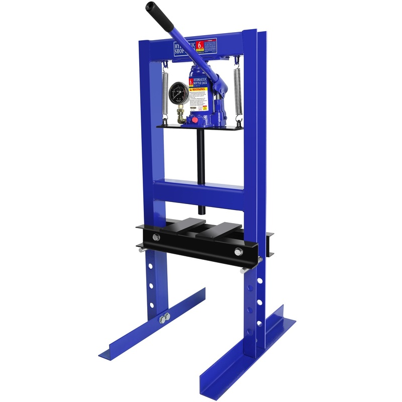 6 Ton Hydraulic Garage Shop Floor Press with Stamping Plates and Pressure Gauge Steel H-Frame–Blue