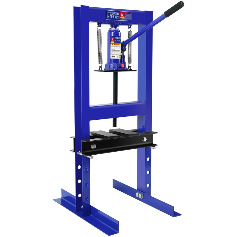 6 Ton Steel H-Frame Hydraulic Shop Press with Stamping Plates–Blue
