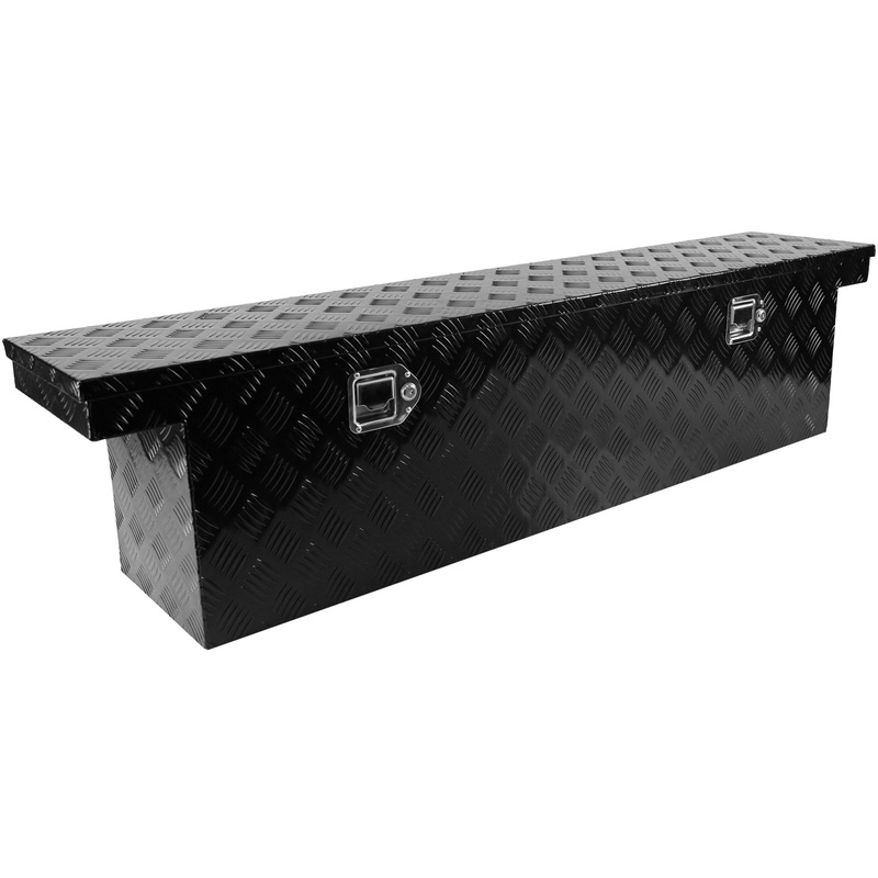 60 Inch Truck Box Aluminum Stripes Tool Box Trailer Black 60.2 x 12.2 x 14.4