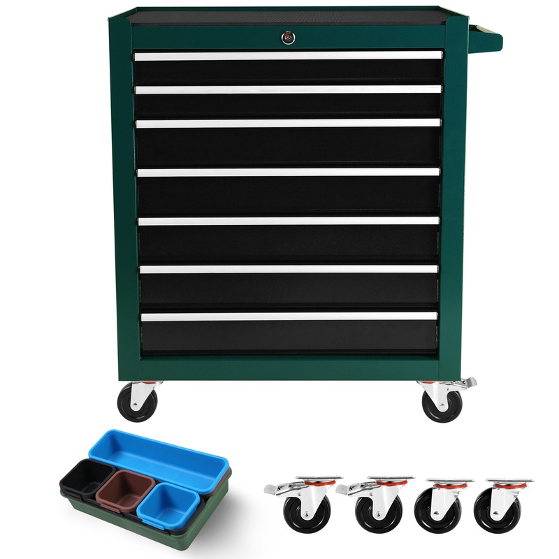 7-Drawer Rolling Tool Cart Box Lockable–Green