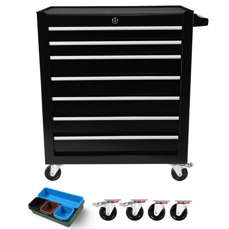 7 Drawers Portable Rolling Tool Chest Box–Black