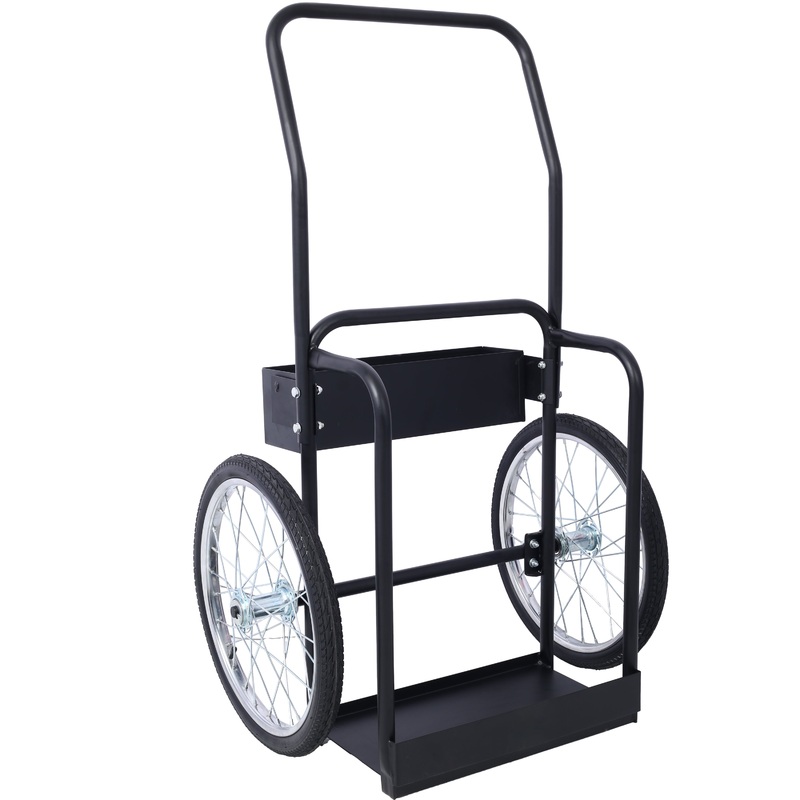 Large Dual Oxygen Tank Cart Dolly with Double Cylinder 20 Pneumatic Wheels Two Fastening Belts–Black