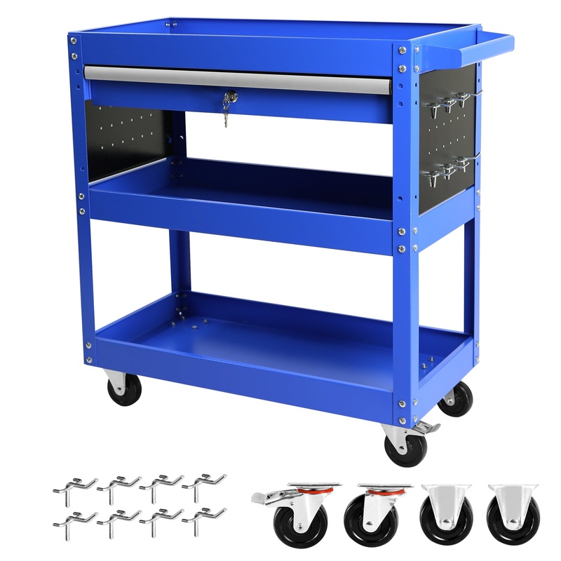 1-Drawer Utility Rolling Cart Tool Heavy Duty with Wheels and Locking System–Blue