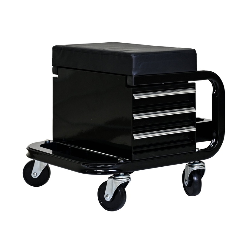 300 Lbs Capacity Heavy Duty Rolling Bench with 360 Degree Swivel Wheels–Black