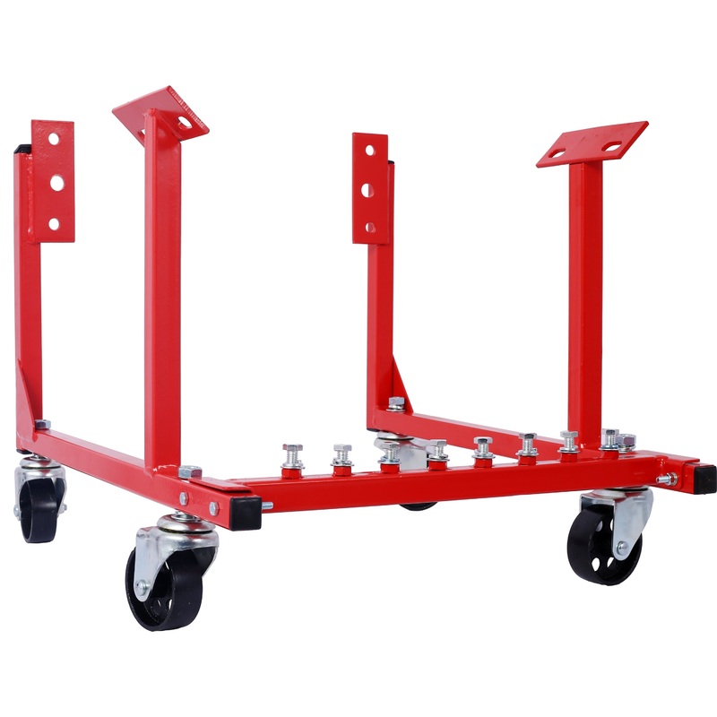 Engine Cradle with Wheels Chevy Small Block and Big Block Powder Coat 3in Heavy Duty Steel 1000 LBS Capacity–Red