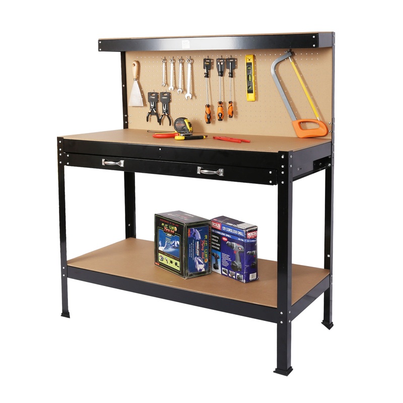 Steel Workbench Tool Storage Workshop Table W/Drawer and Peg Board 63