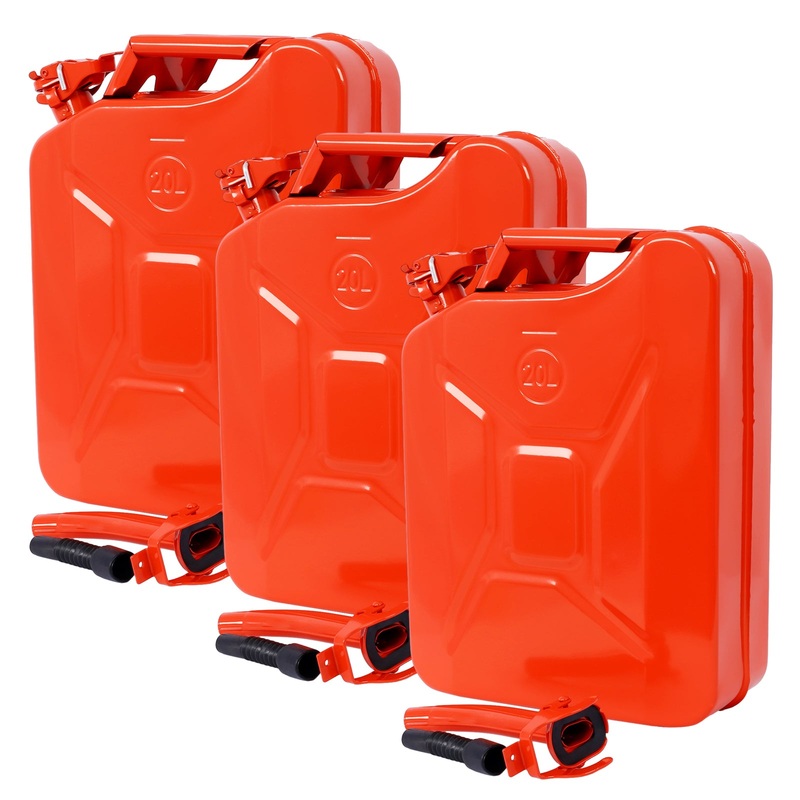 3 Pcs 5 Gallon Fuel Can with Flexible Spout Steel–Red