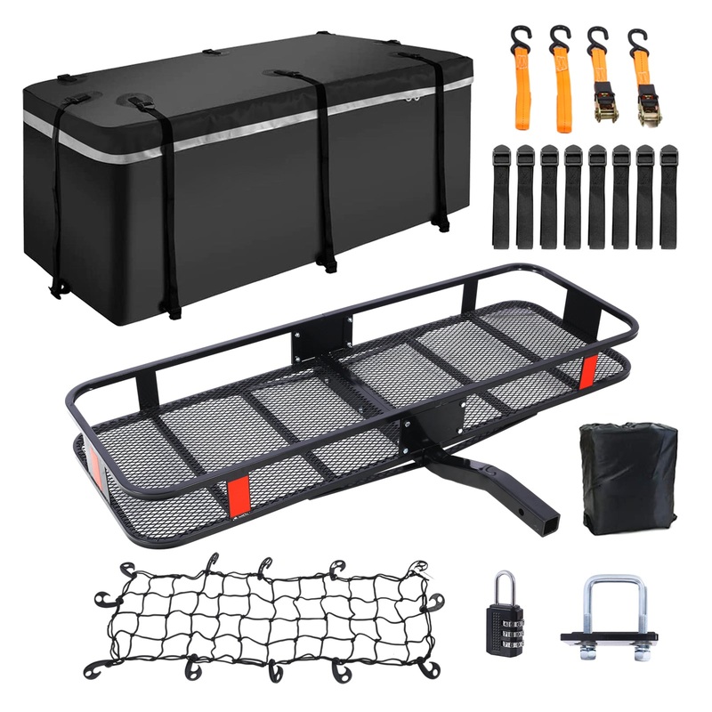 Hitch Mount Cargo Carrier Basket 60 X 21 X 6 with Waterproof Cargo Bag 56 X 20 X 20 500 Lbs Capacity