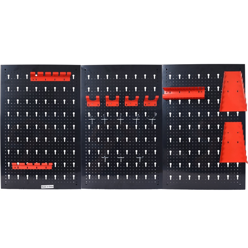Pegboard Wall Organizer 4ft Metal Garage Tool w/3 Pegboards Drill Bit Wrench Rack Hooks Accessories–Black