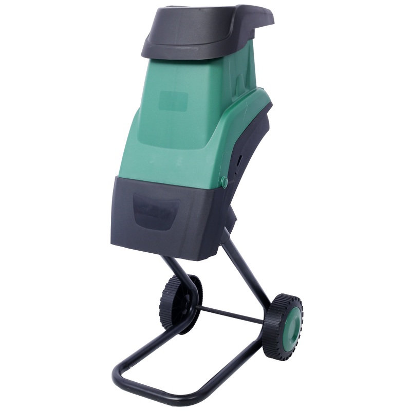 15Amp Electric Wood Chipper with Wheels Collection Bag Double Sided Blade System–Green