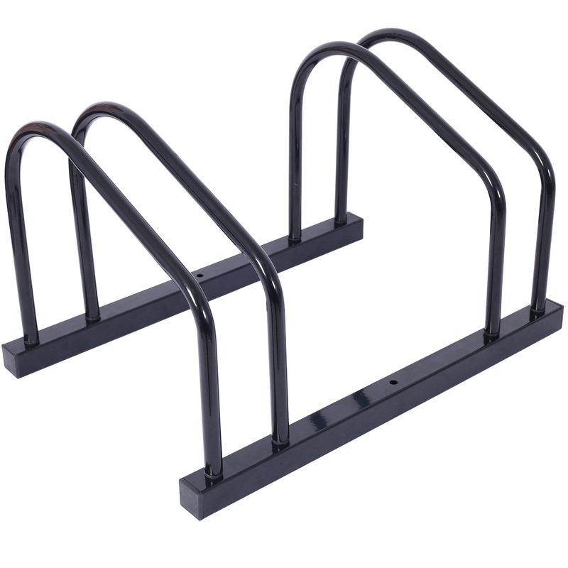 2 Bikes Floor Bike Stand Parking Rack 22-28 Wheel Max Tire Width 2.15 Black Painted