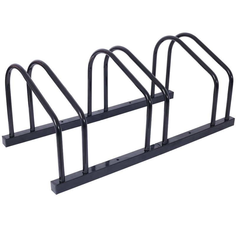 3 Bikes Floor Bike Stand Parking Rack 22-28 Wheel Max Tire Width 2.15 Black Painted