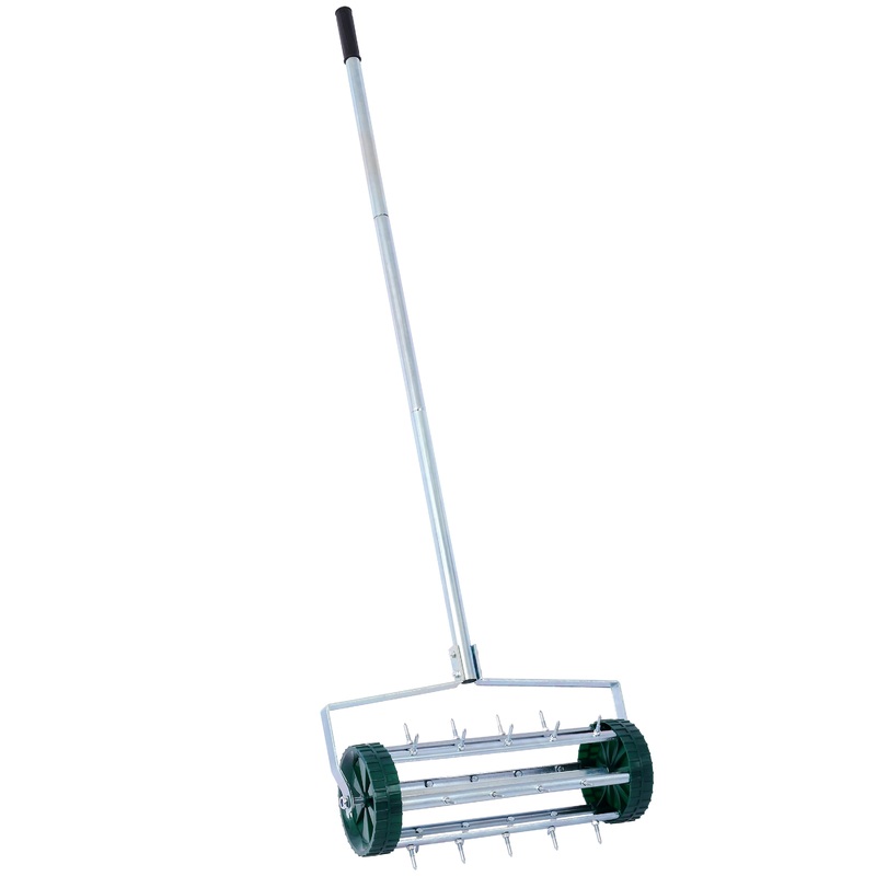 Spike Lawn Aerator Heavy Duty Rotary Push with Steel Handle–Green