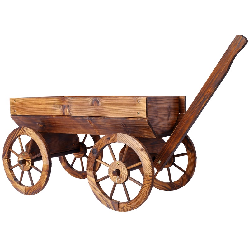 Wood Wagon Flower Planter Pot Stand W/ Wheels–Brown