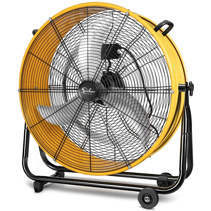 3 Speed Circulation Drum Fan 24 Inch High Velocity Air Movement Heavy Duty Metal–Yellow