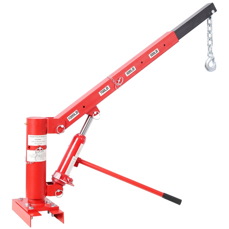 1000lbs Capacity Pickup Truck Extra Hoist Lift Load Jib Crane Extension Lock Position Swivel Base Mounted–Red