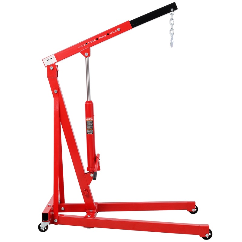 1500 LBS Folding Engine Hoist Lift Heavy Duty Steel with 4 Iron Caster Wheels–Red