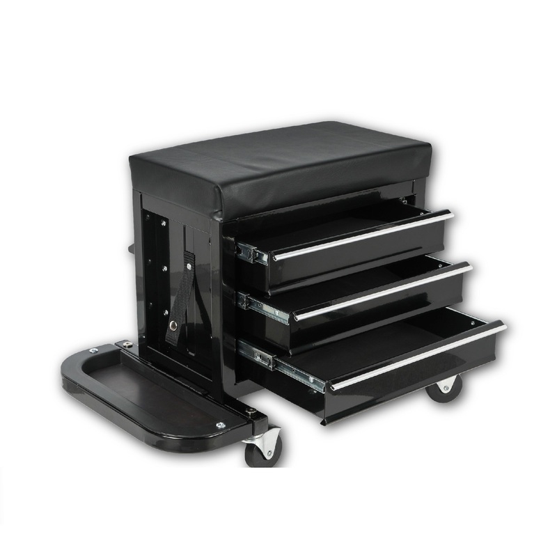 3-Drawer Tool Chest Rolling Mechanic Seat with Tool Trays 350lbs Capacity