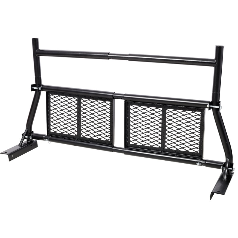 Pickup Truck Headache Rack Adjustable Steel Truck Back Rack Mesh Window Protector Head Frame Bed–Black