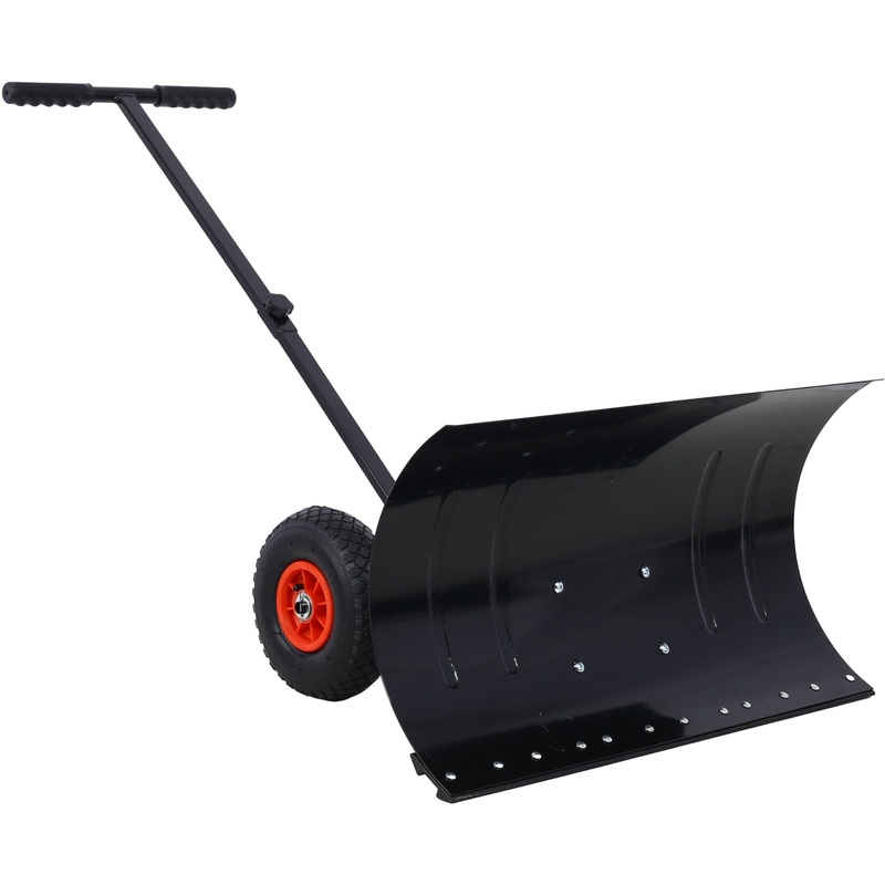 Snow Shovel Pusher with Wheels Cushioned Adjustable Angle Handle Removal Tool 29 Blade 10 Wheels Black