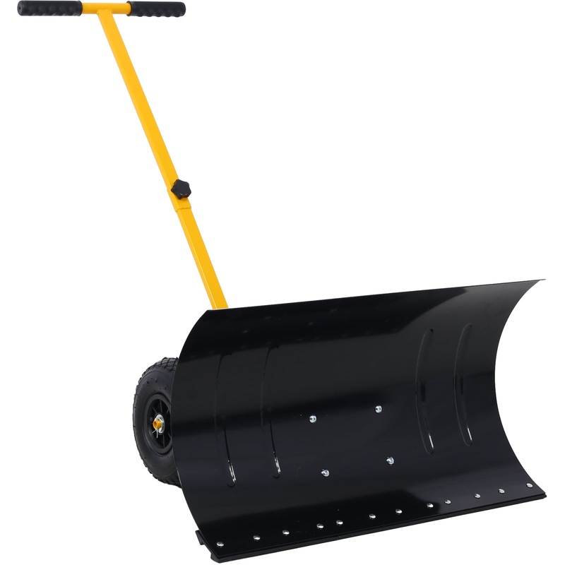 Snow Shovel with Wheels Cushioned Adjustable Angle Handle 29 Blade 10 Wheels–Yellow
