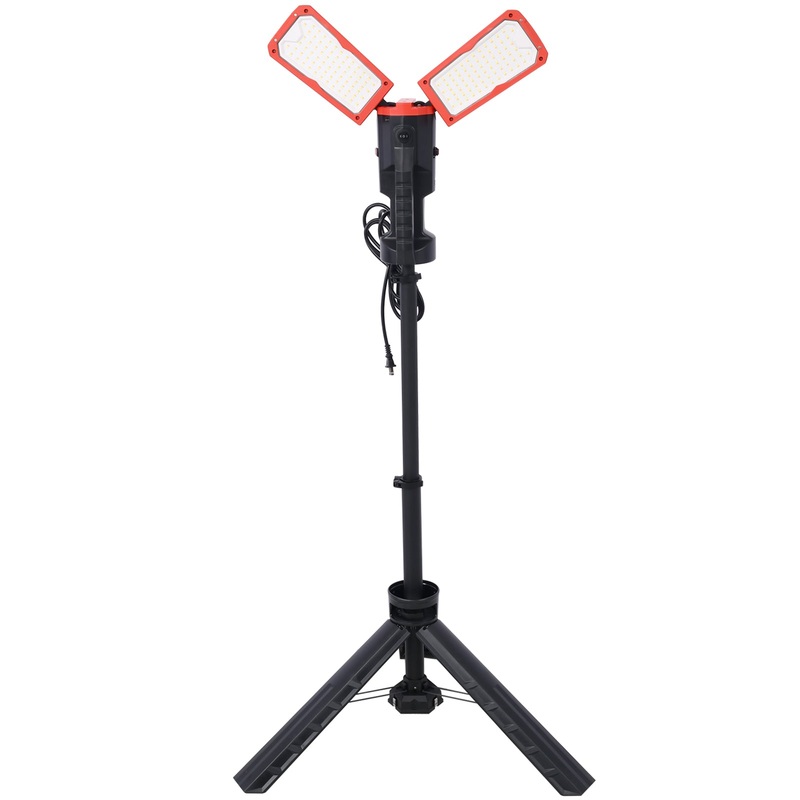 10000 Lumen 100 Watt Dual-Head LED Work Light with Telescoping Tripod Stand Rotating Waterproof Lamps  9Ft 3-Prong Power Cord 2x50W