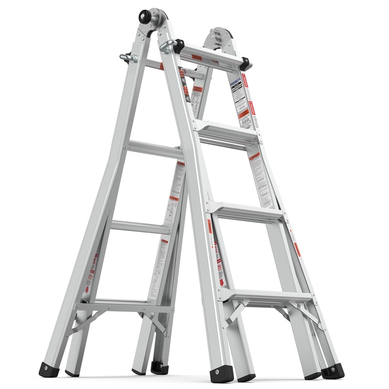 17ft Multi-Position Foldable Aluminum Ladder A-Frame and Straight Ladder ANSI 250lbs–Grey