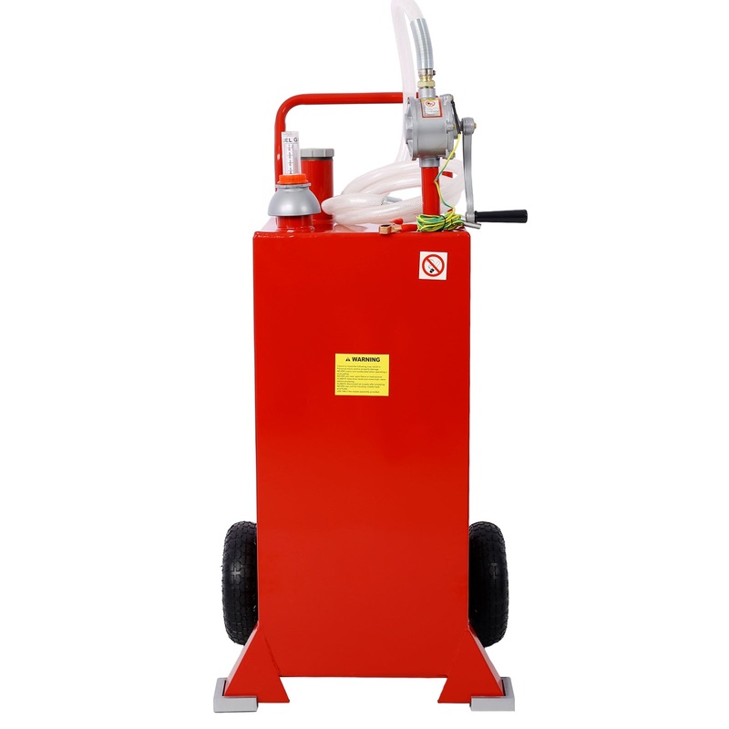 30 Gallon Gas Caddy With Wheels Reversible Rotary Hand Siphon Pump Storage–Red