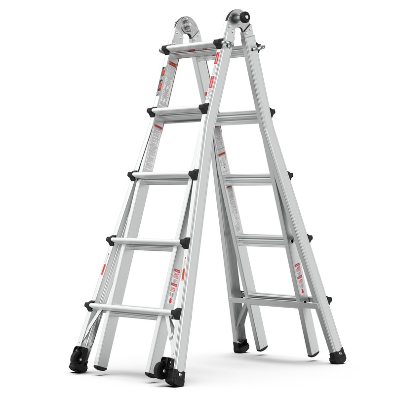 Aluminum Multi-Position Ladder with Wheels 300 lbs Weight Rating 22 FT–Metallic Grey