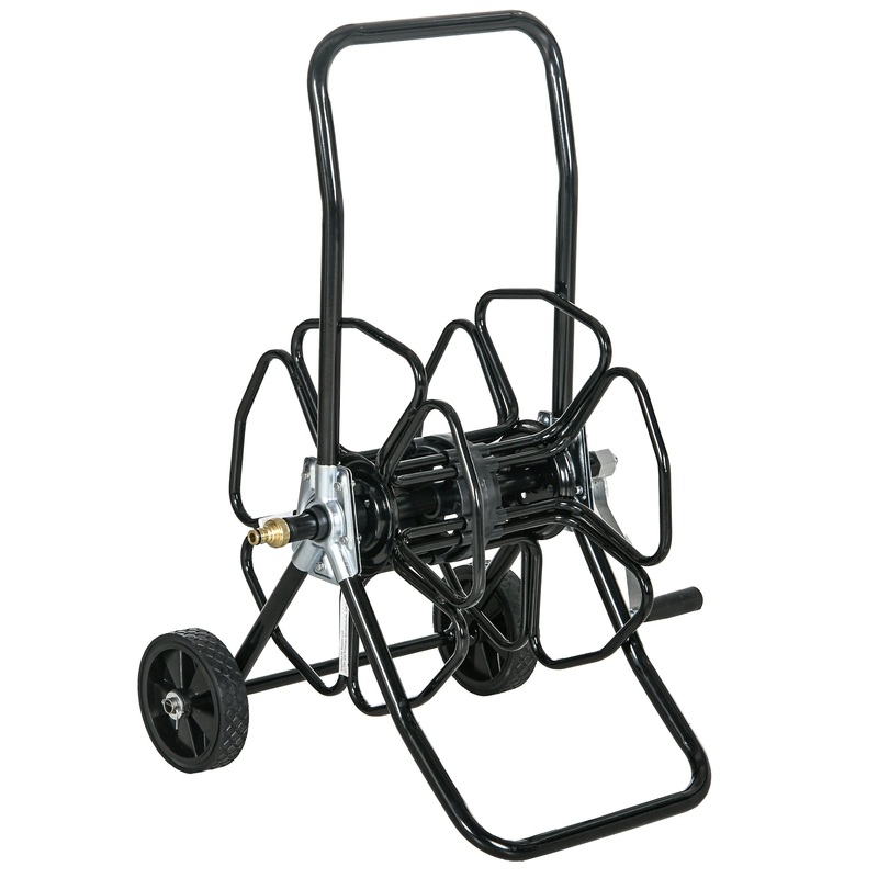 Garden Portable Water Hose Reel Cart Hold Up to 98′ of 5/8 Hose (Hose Not Included) with Wheels–Black