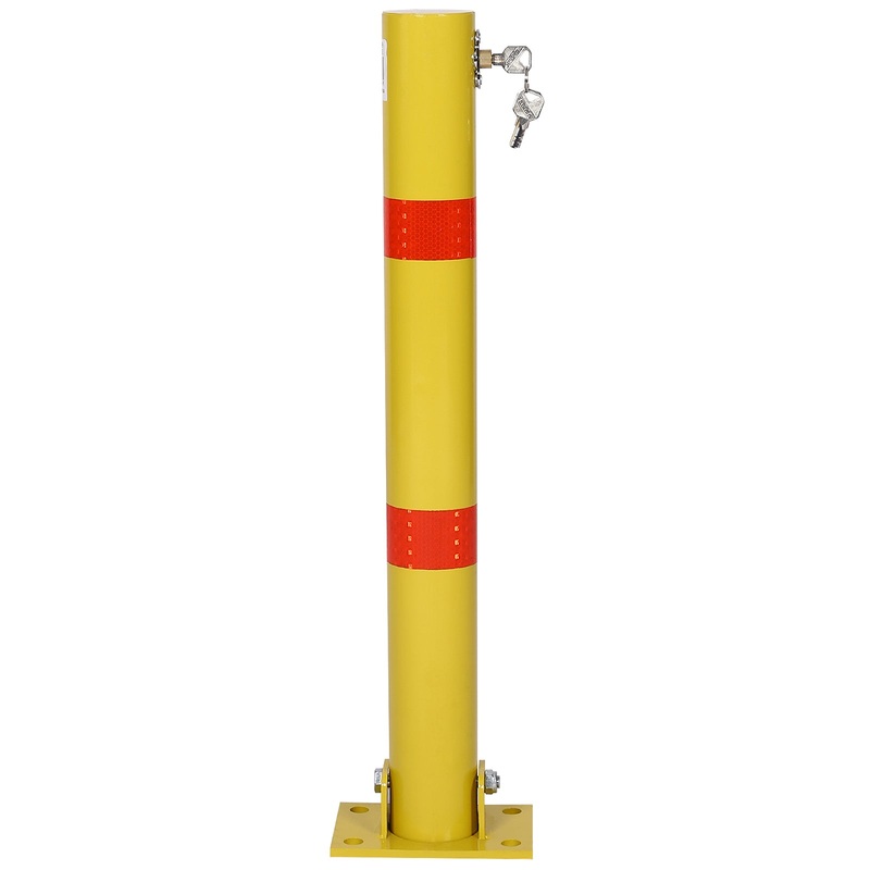Parking Bollard Pole Barrier with Lock Car Protection Posts Round–Yellow